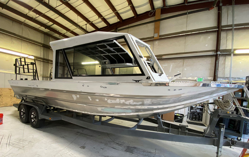 Aluminum Jet Boat before vinyl wrap is installed