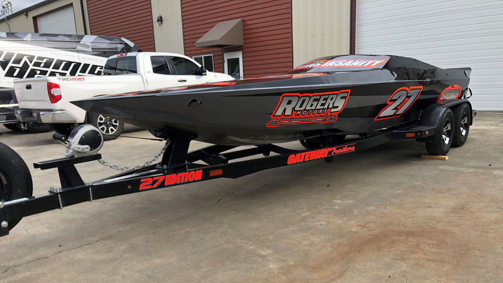 Dynamic Designs - Rogers Motors Race Boat Vinyl Graphics in Fluorescent Orange and Black